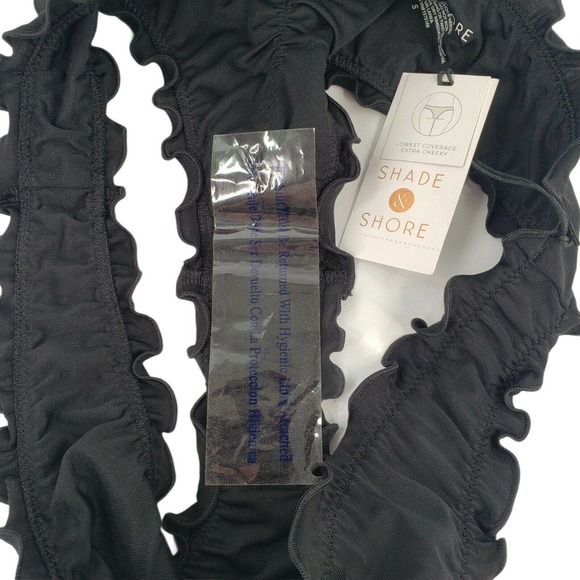 Extra Cheeky Bikini Bottom Womens 4/6 Black Low Coverage Ruched Shirred - Picture 10 of 12